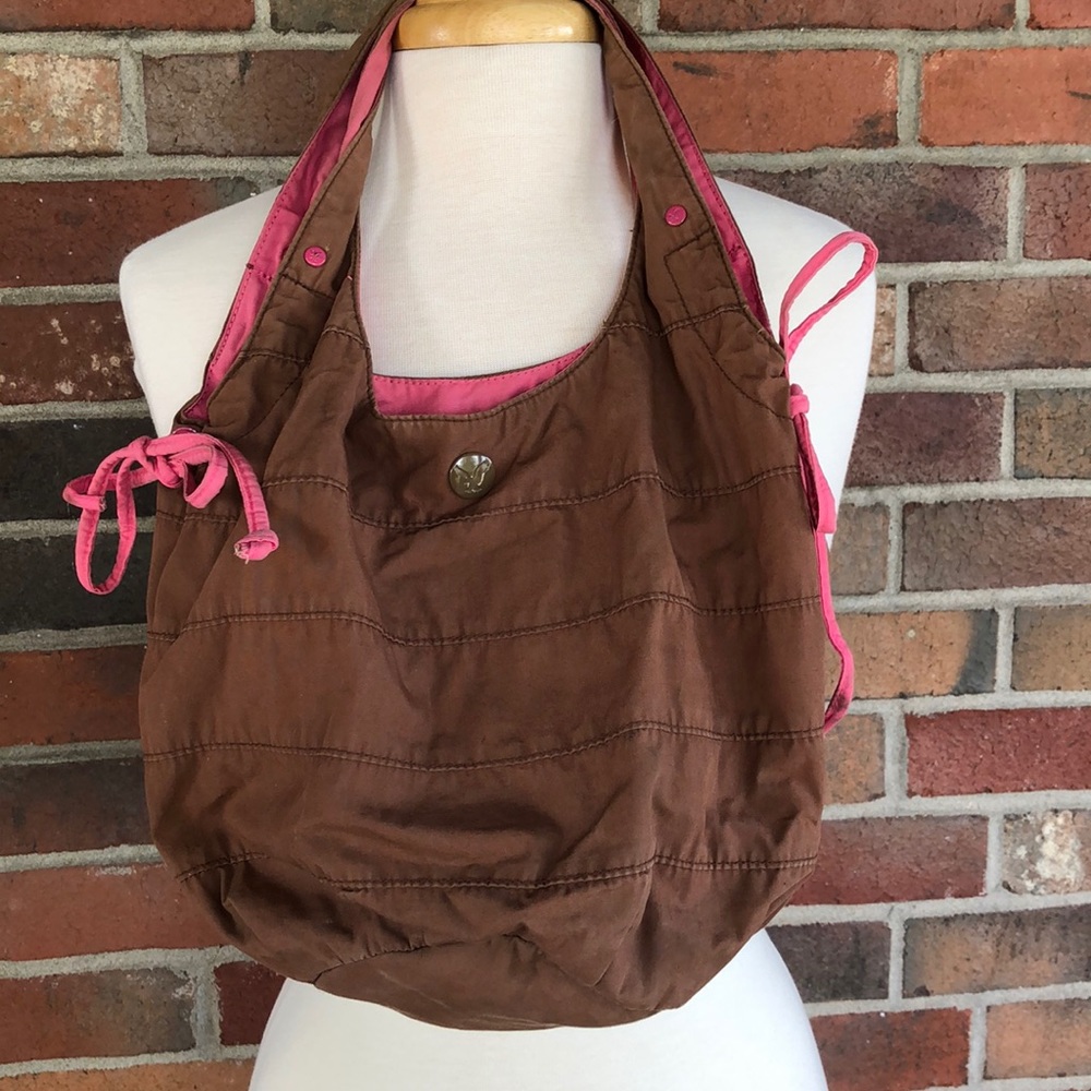 Brown bag with pink lining